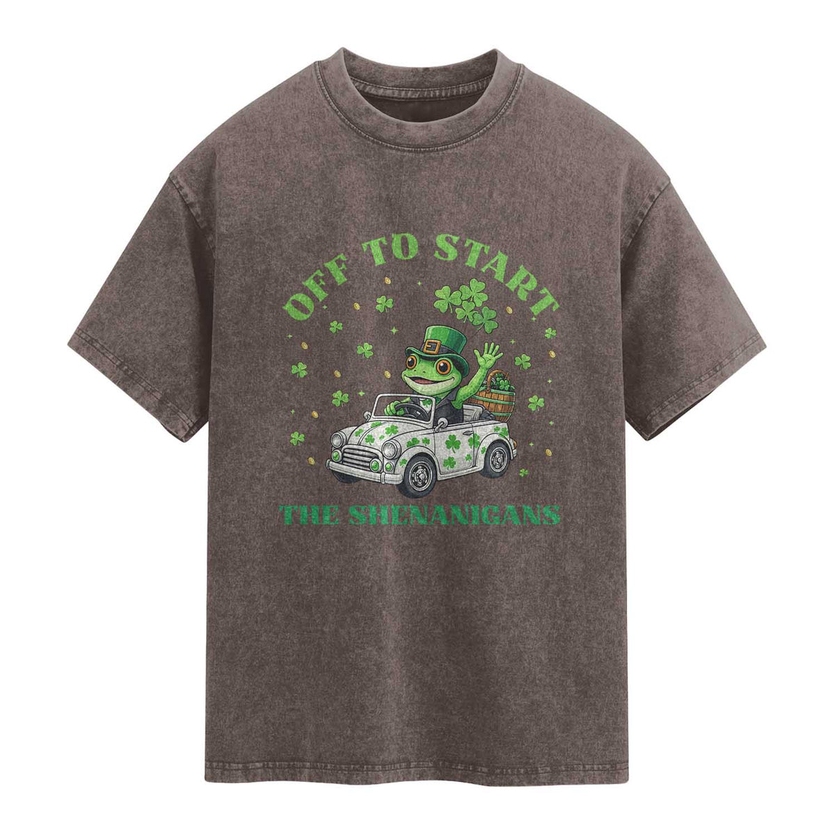Off To Start The Shenanigans Washed Cotton T-Shirt St Patricks Day Frog