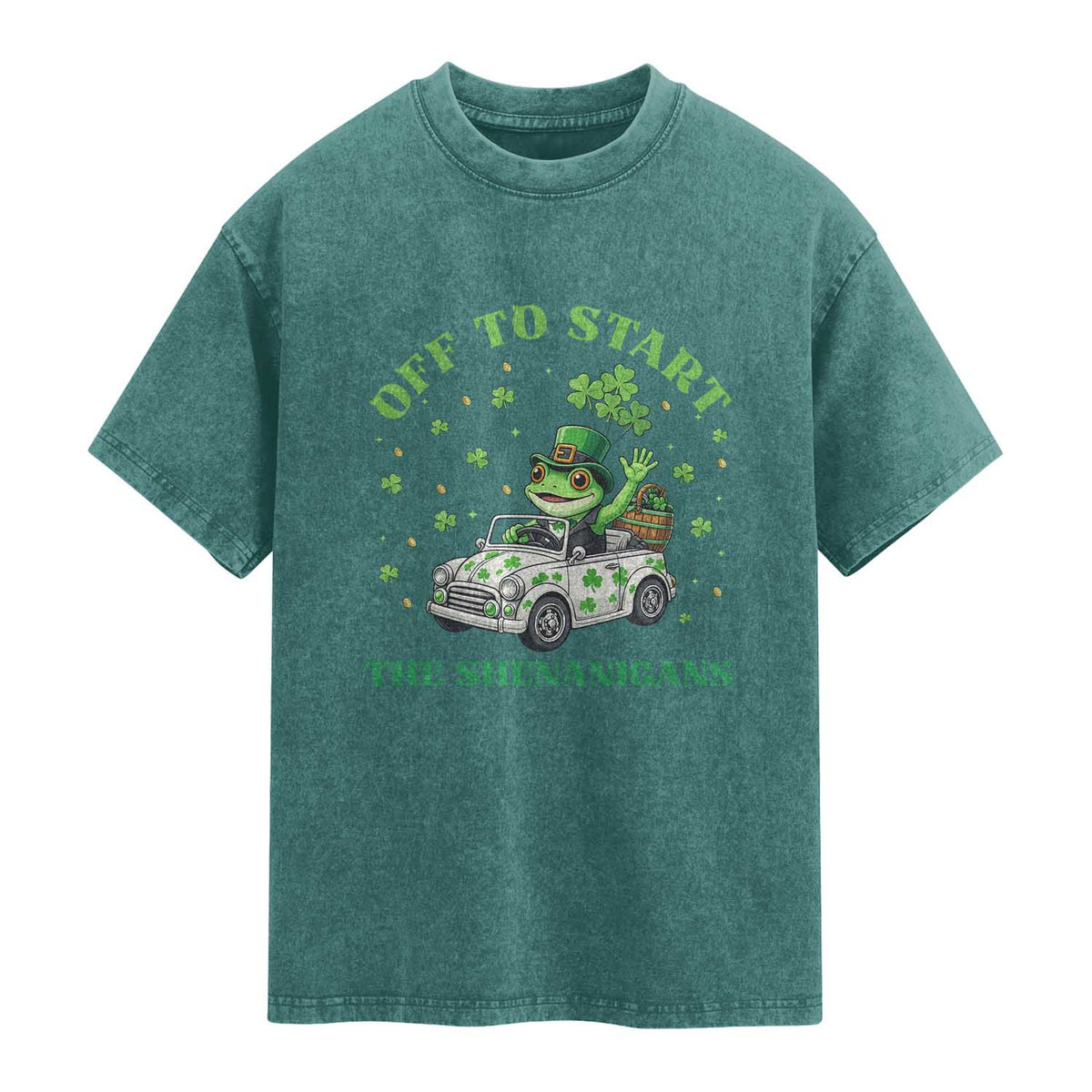 Off To Start The Shenanigans Washed Cotton T-Shirt St Patricks Day Frog