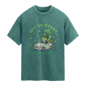 Off To Start The Shenanigans Washed Cotton T-Shirt St Patricks Day Frog