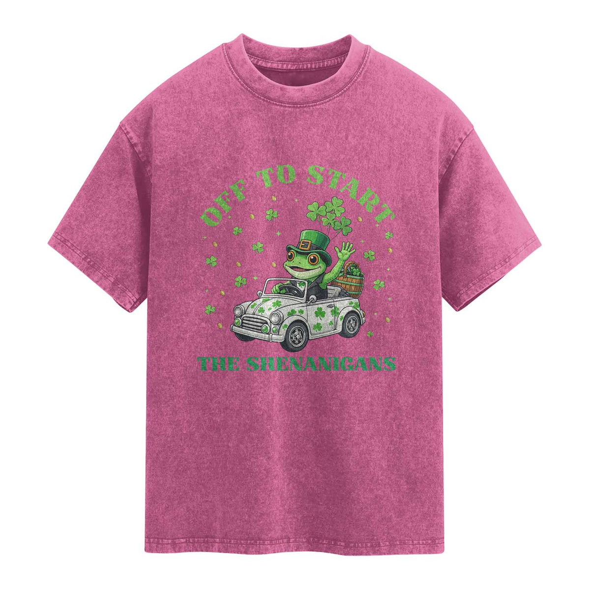 Off To Start The Shenanigans Washed Cotton T-Shirt St Patricks Day Frog
