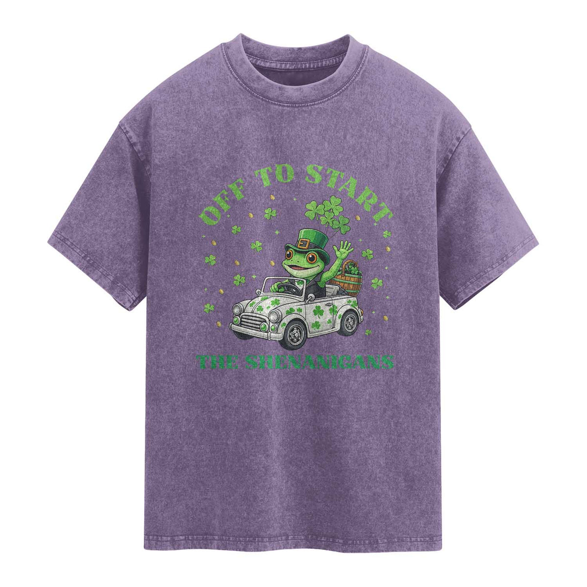 Off To Start The Shenanigans Washed Cotton T-Shirt St Patricks Day Frog