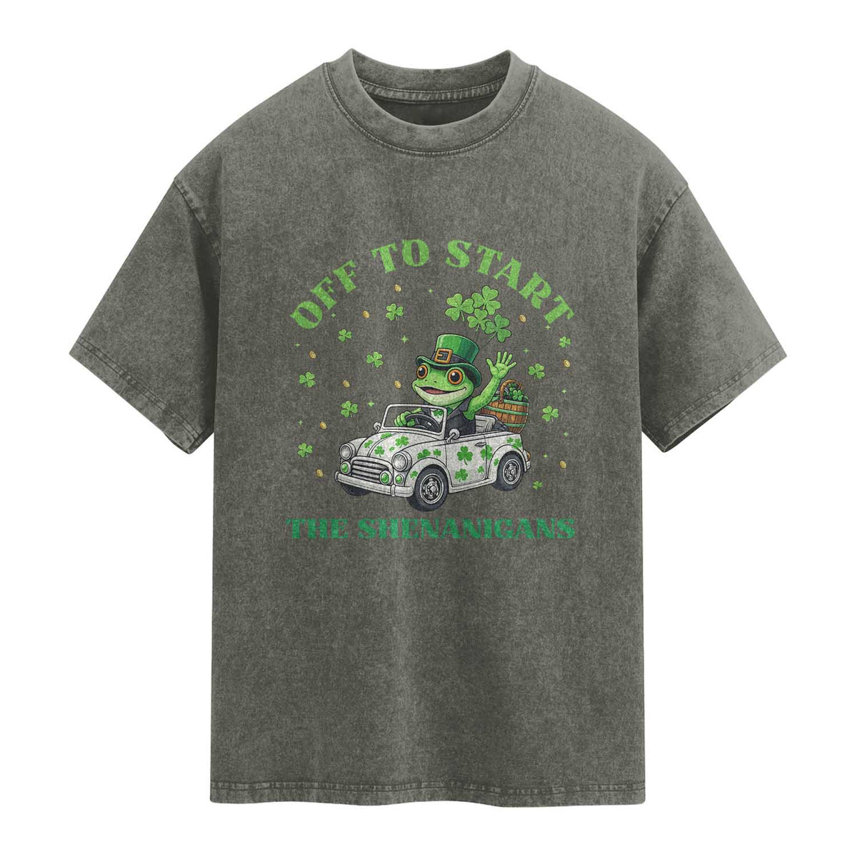 Off To Start The Shenanigans Washed Cotton T-Shirt St Patricks Day Frog