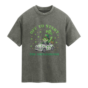 Off To Start The Shenanigans Washed Cotton T-Shirt St Patricks Day Frog