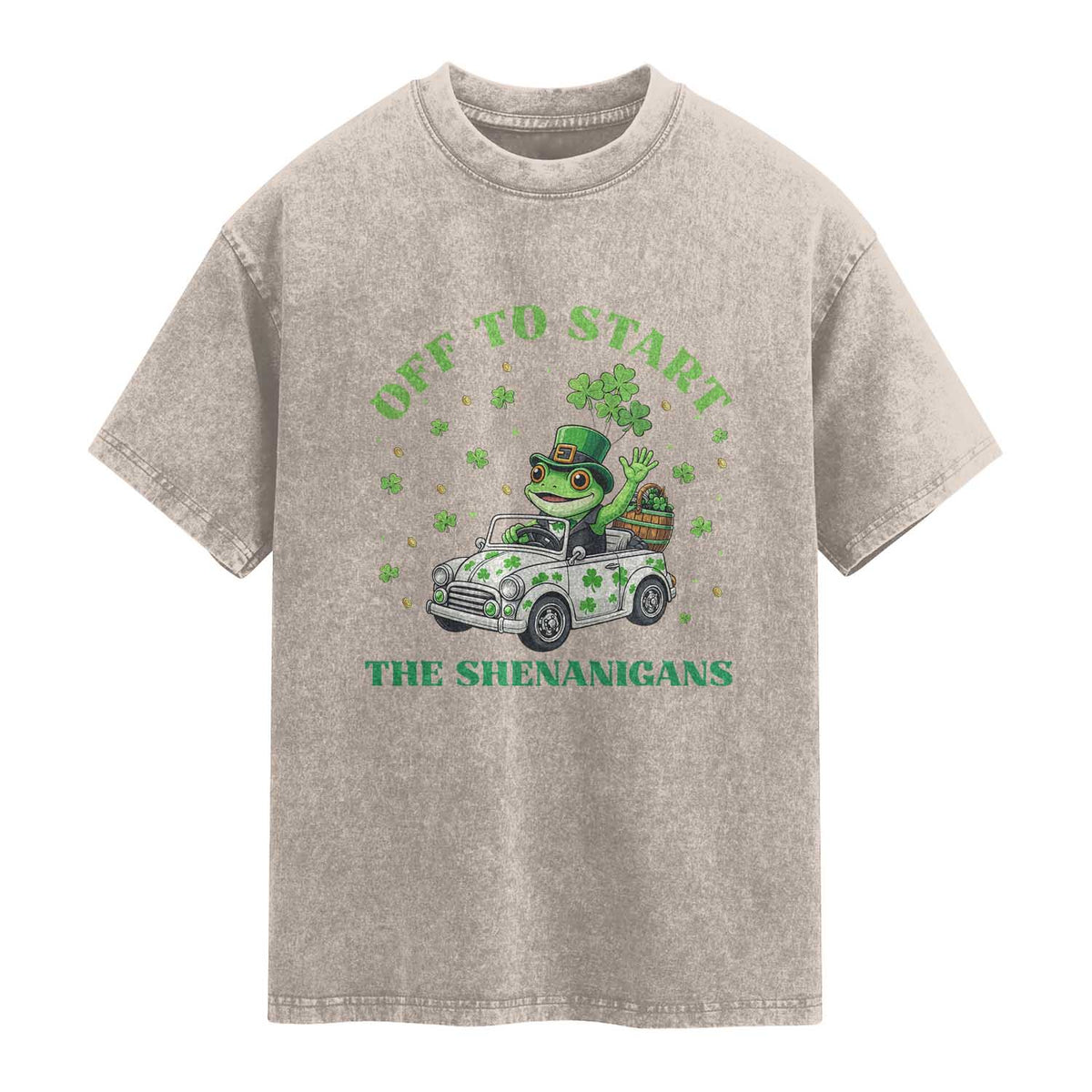 Off To Start The Shenanigans Washed Cotton T-Shirt St Patricks Day Frog