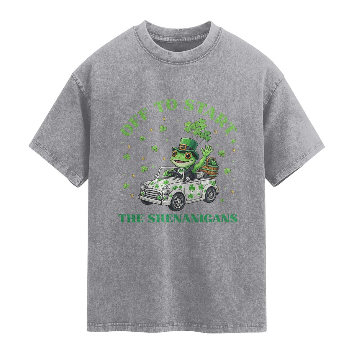 Off To Start The Shenanigans Washed Cotton T-Shirt St Patricks Day Frog