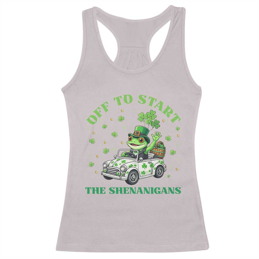 Off To Start The Shenanigans Racerback Tank Top St Patricks Day Frog TS12 Ice Gray Print Your Wear