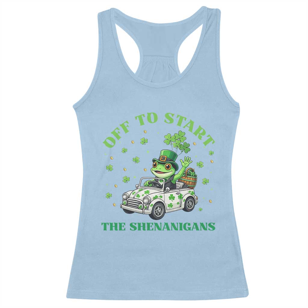 Off To Start The Shenanigans Racerback Tank Top St Patricks Day Frog TS12 Light Blue Print Your Wear
