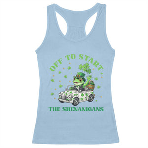 Off To Start The Shenanigans Racerback Tank Top St Patricks Day Frog TS12 Light Blue Print Your Wear
