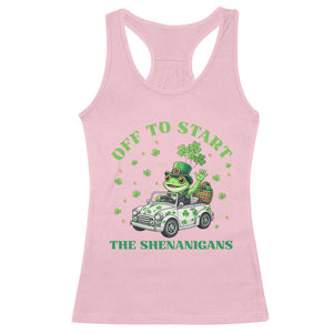 Off To Start The Shenanigans Racerback Tank Top St Patricks Day Frog TS12 Light Pink Print Your Wear