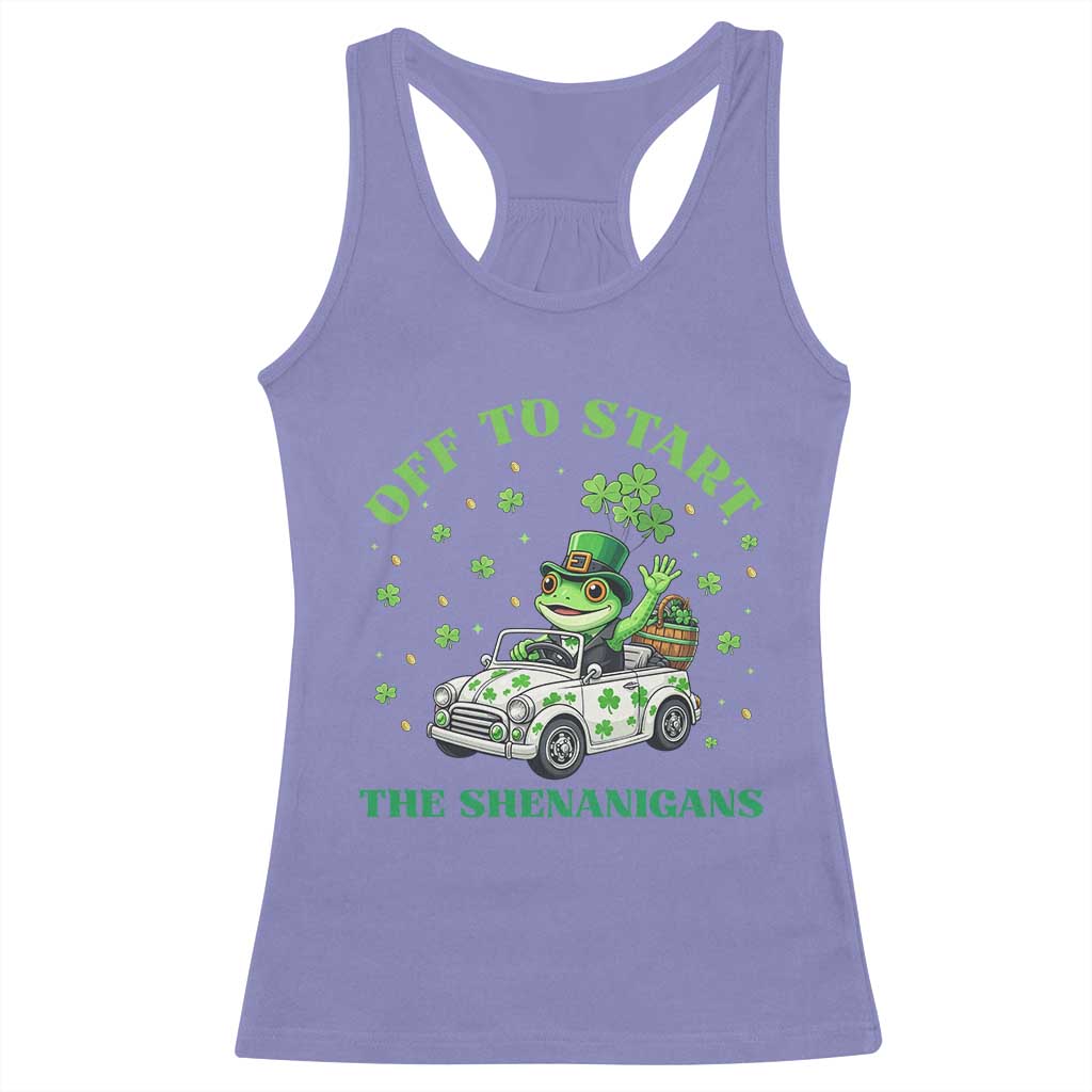 Off To Start The Shenanigans Racerback Tank Top St Patricks Day Frog TS12 Violet Print Your Wear