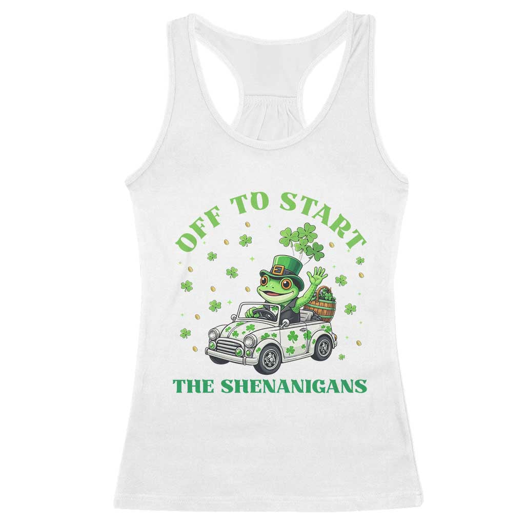 Off To Start The Shenanigans Racerback Tank Top St Patricks Day Frog TS12 White Print Your Wear
