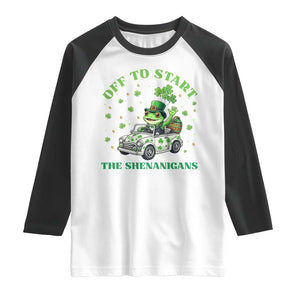 Off To Start The Shenanigans Raglan Shirt St Patricks Day Frog TS12 White Black Print Your Wear