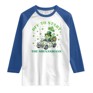 Off To Start The Shenanigans Raglan Shirt St Patricks Day Frog TS12 White Royal Print Your Wear