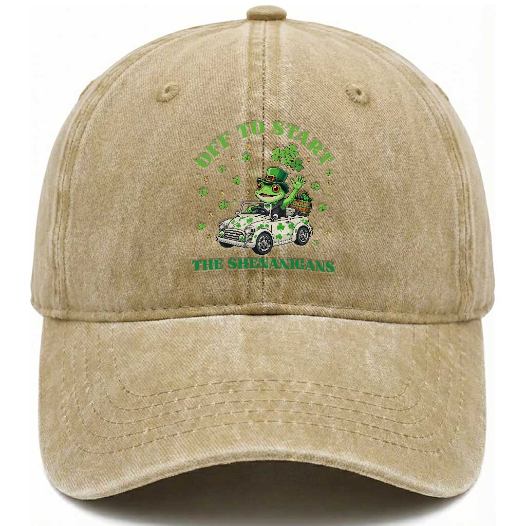 Off To Start The Shenanigans Washed Cotton Baseball Cap St Patricks Day Frog TS12 Print Your Wear