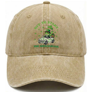 Off To Start The Shenanigans Washed Cotton Baseball Cap St Patricks Day Frog TS12 Print Your Wear