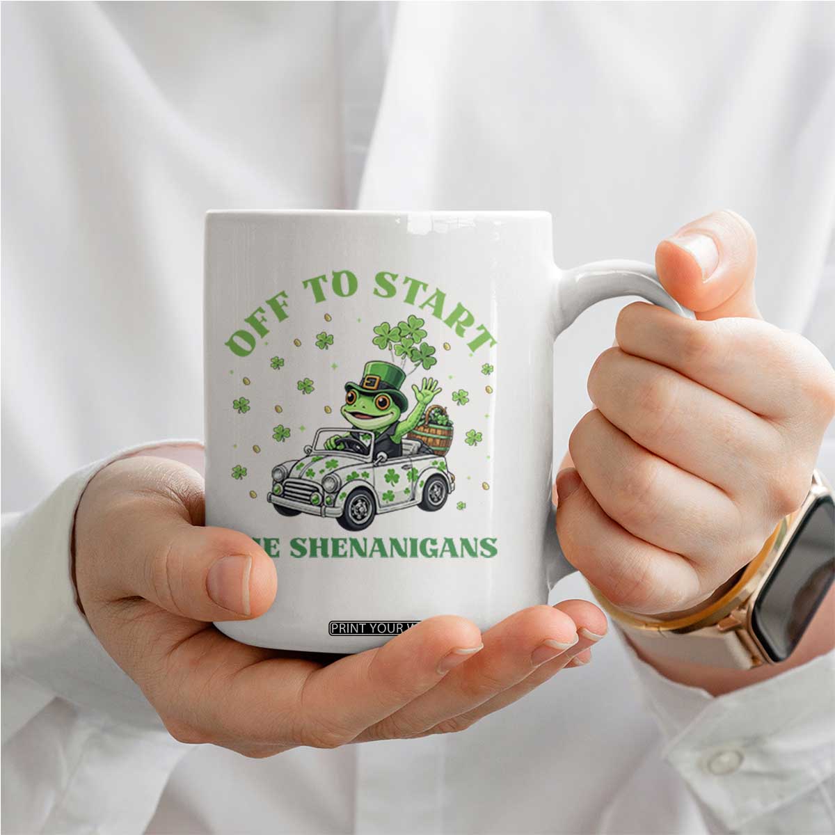Off To Start The Shenanigans Coffee Mug St Patricks Day Frog TS12 Print Your Wear