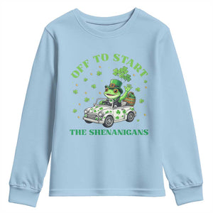 Off To Start The Shenanigans Youth Sweatshirt St Patricks Day Frog TS12 Light Blue Print Your Wear