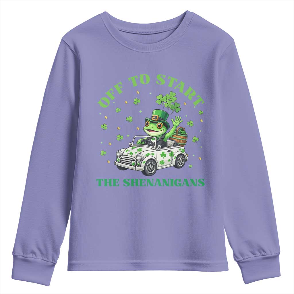 Off To Start The Shenanigans Youth Sweatshirt St Patricks Day Frog TS12 Violet Print Your Wear