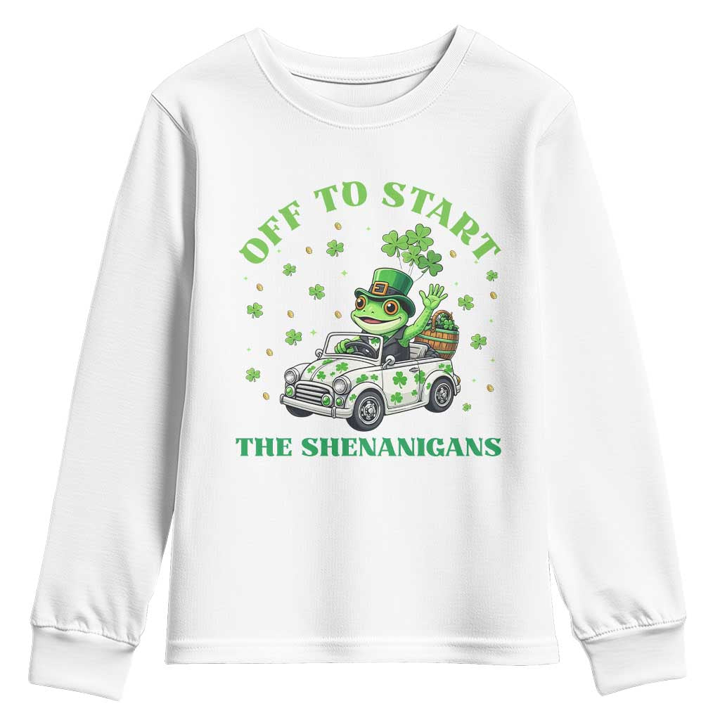 Off To Start The Shenanigans Youth Sweatshirt St Patricks Day Frog TS12 White Print Your Wear