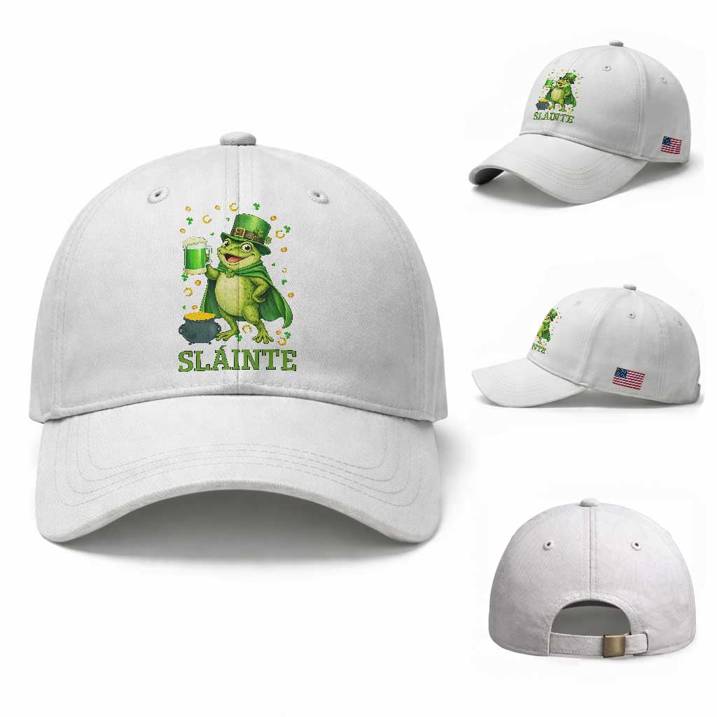 Funny Slainte Irish Frog Beer St Patricks Day Baseball Cap TS12 Baseball Cap Universal Fit White Print Your Wear