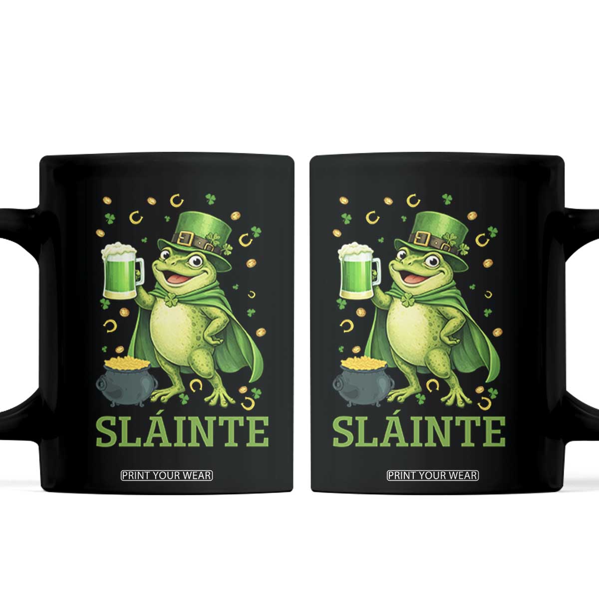 Funny Slainte Irish Frog Beer St Patricks Day Coffee Mug TS12 Black Print Your Wear