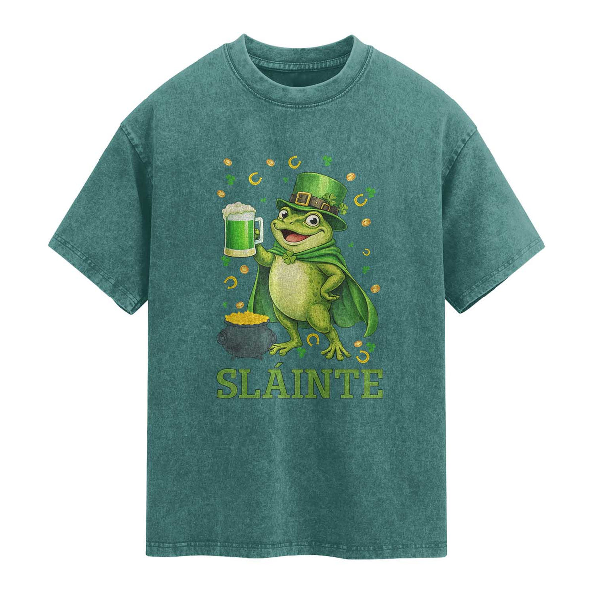 Funny Slainte Irish Frog Beer St Patricks Day Washed Cotton T-Shirt