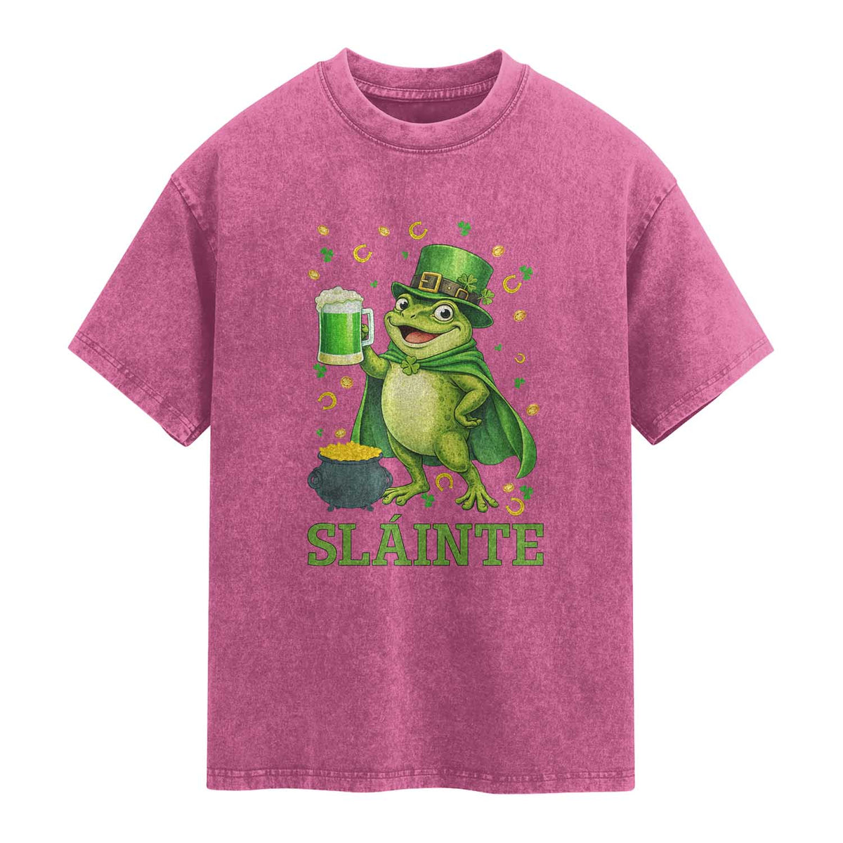 Funny Slainte Irish Frog Beer St Patricks Day Washed Cotton T-Shirt