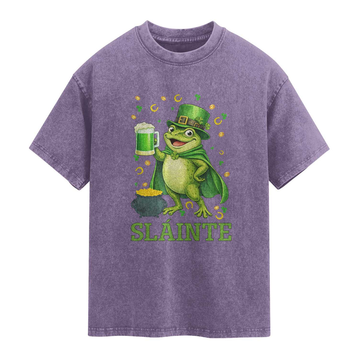 Funny Slainte Irish Frog Beer St Patricks Day Washed Cotton T-Shirt