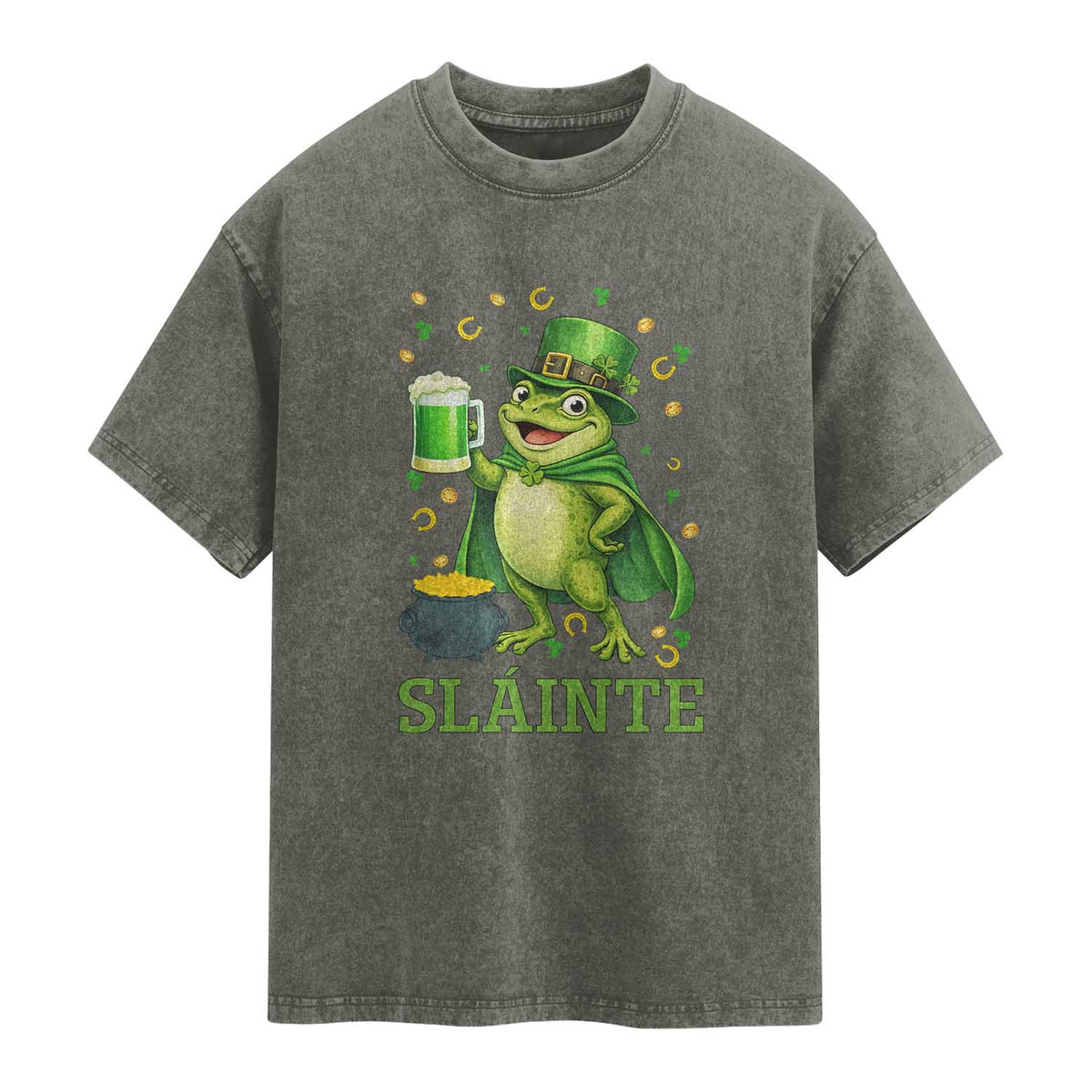 Funny Slainte Irish Frog Beer St Patricks Day Washed Cotton T-Shirt