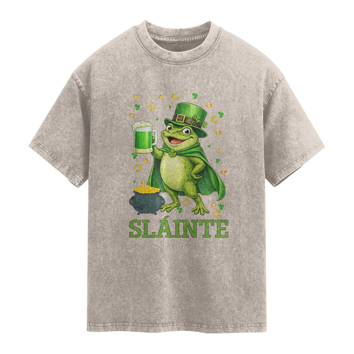Funny Slainte Irish Frog Beer St Patricks Day Washed Cotton T-Shirt