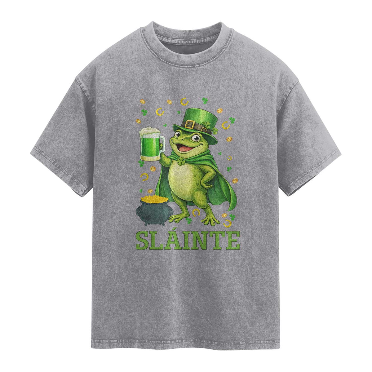Funny Slainte Irish Frog Beer St Patricks Day Washed Cotton T-Shirt