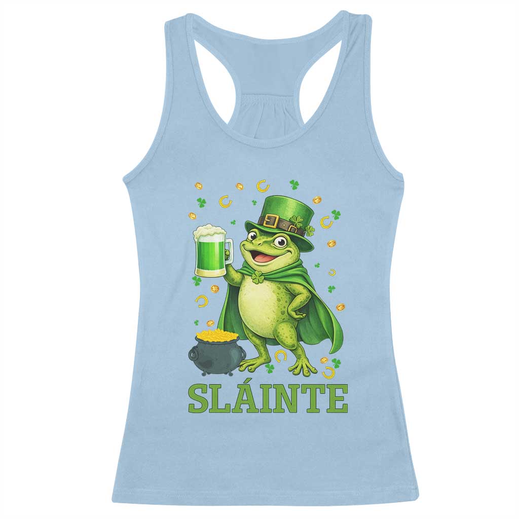 Funny Slainte Irish Frog Beer St Patricks Day Racerback Tank Top TS12 Light Blue Print Your Wear
