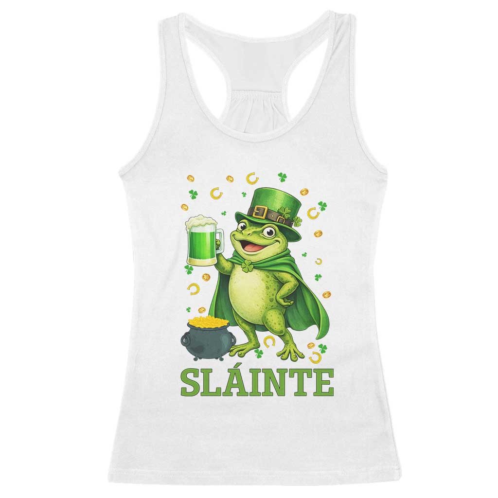 Funny Slainte Irish Frog Beer St Patricks Day Racerback Tank Top TS12 White Print Your Wear