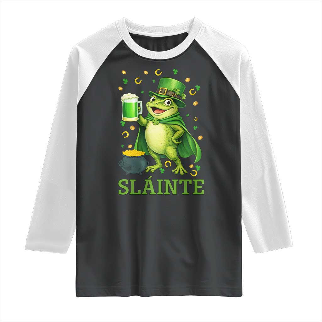 Funny Slainte Irish Frog Beer St Patricks Day Raglan Shirt TS12 Black White Print Your Wear