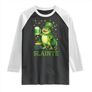 Funny Slainte Irish Frog Beer St Patricks Day Raglan Shirt TS12 Black White Print Your Wear