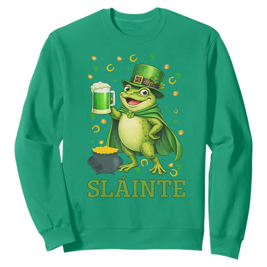 Funny Slainte Irish Frog Beer St Patricks Day Sweatshirt TS12 Irish Green Print Your Wear