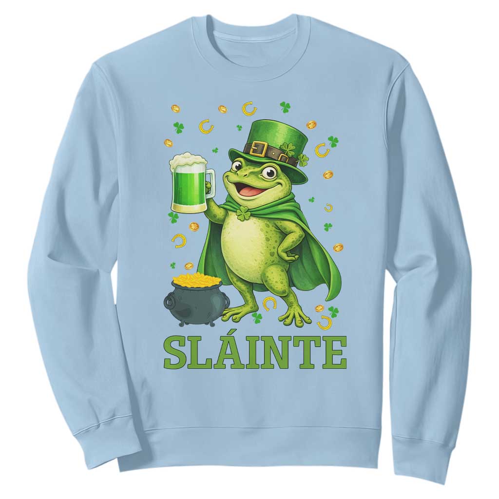 Funny Slainte Irish Frog Beer St Patricks Day Sweatshirt TS12 Light Blue Print Your Wear