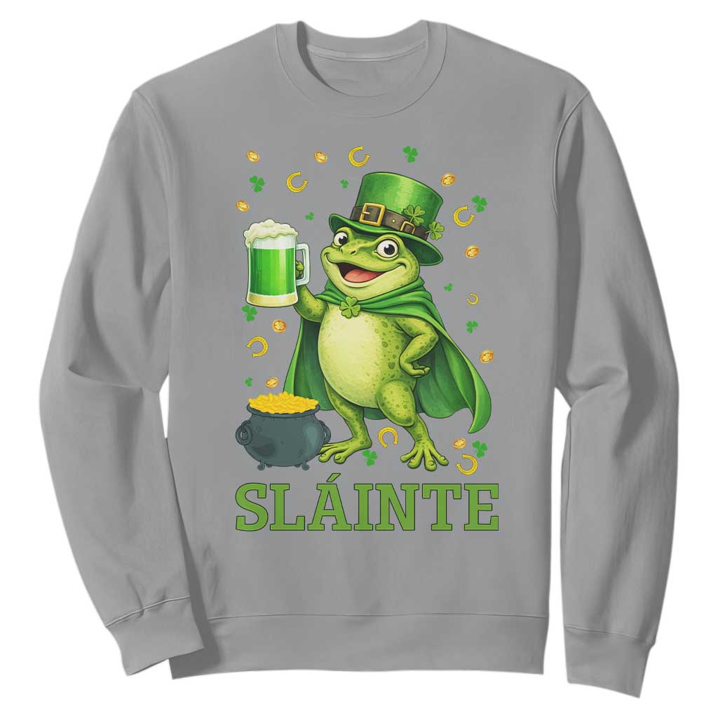 Funny Slainte Irish Frog Beer St Patricks Day Sweatshirt TS12 Sport Gray Print Your Wear