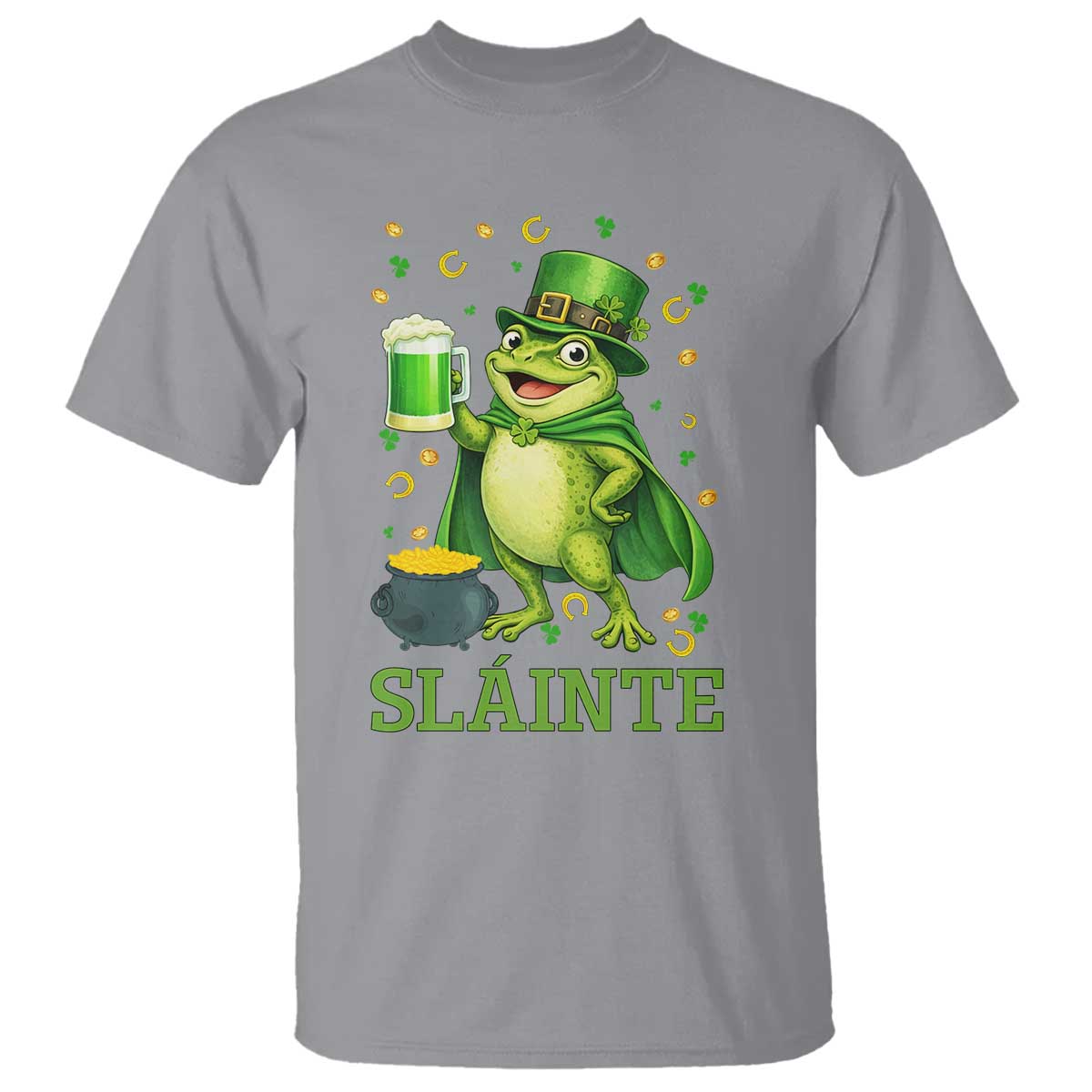 Funny Slainte Irish Frog Beer St Patricks Day T Shirt TS12 Sport Gray Print Your Wear