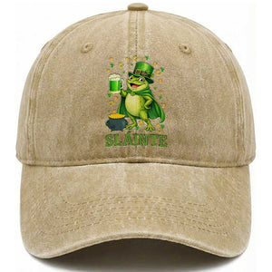 Funny Slainte Irish Frog Beer St Patricks Day Washed Cotton Baseball Cap TS12 Print Your Wear