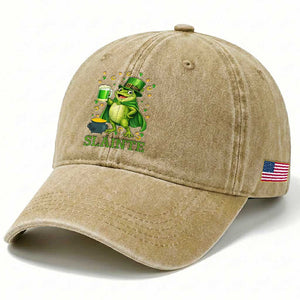 Funny Slainte Irish Frog Beer St Patricks Day Washed Cotton Baseball Cap TS12 Print Your Wear