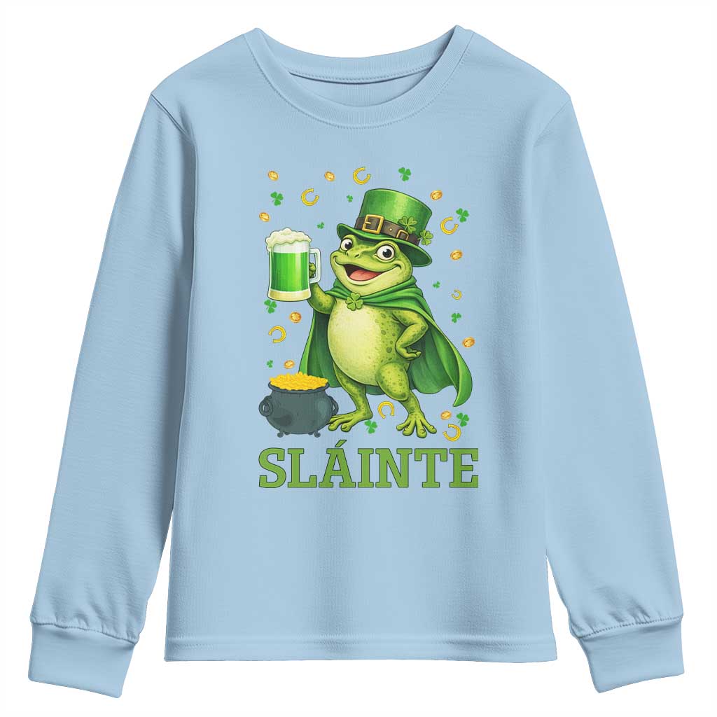 Funny Slainte Irish Frog Beer St Patricks Day Youth Sweatshirt TS12 Light Blue Print Your Wear