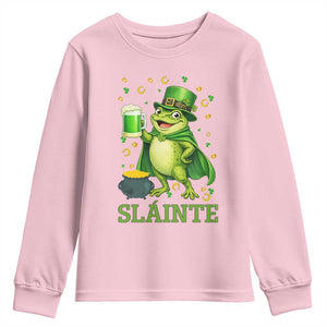 Funny Slainte Irish Frog Beer St Patricks Day Youth Sweatshirt TS12 Light Pink Print Your Wear