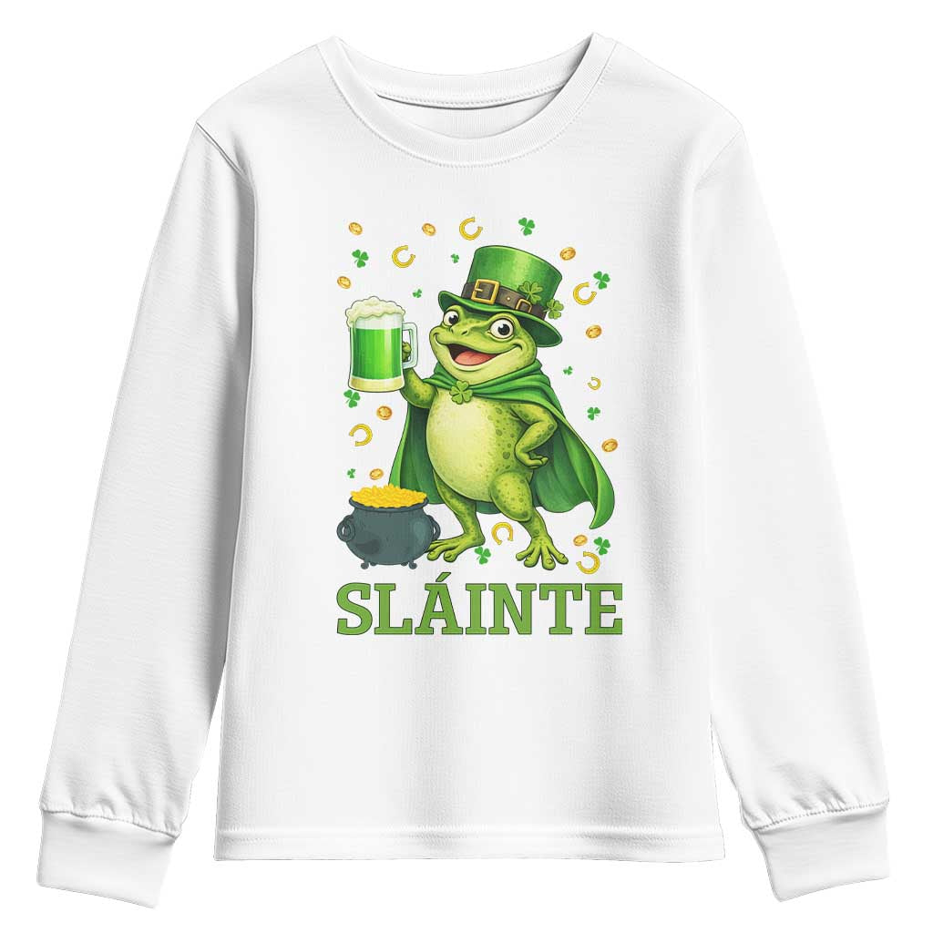 Funny Slainte Irish Frog Beer St Patricks Day Youth Sweatshirt TS12 White Print Your Wear