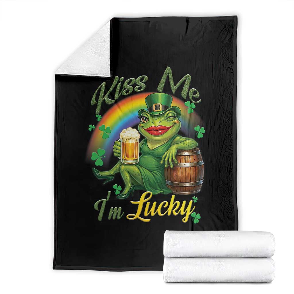 Funny Kiss Me I Am Lucky Throw Blanket St Patricks Day Frog TS12 Black Print Your Wear
