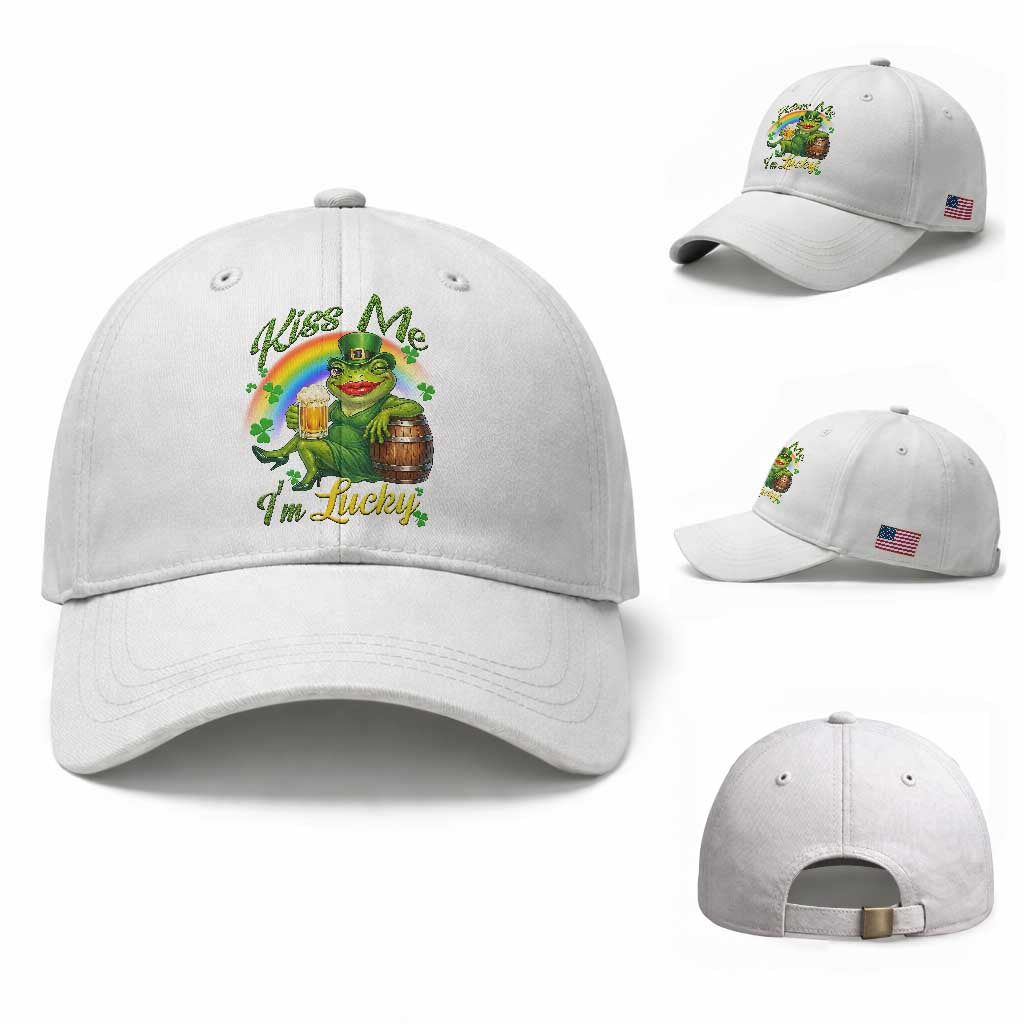 Funny Kiss Me I Am Lucky Baseball Cap St Patricks Day Frog TS12 Baseball Cap Universal Fit White Print Your Wear