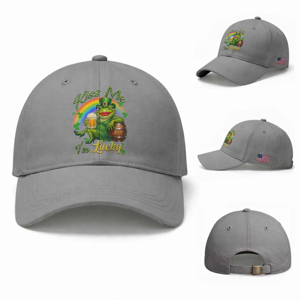 Funny Kiss Me I Am Lucky Baseball Cap St Patricks Day Frog TS12 Baseball Cap Universal Fit Sport Gray Print Your Wear