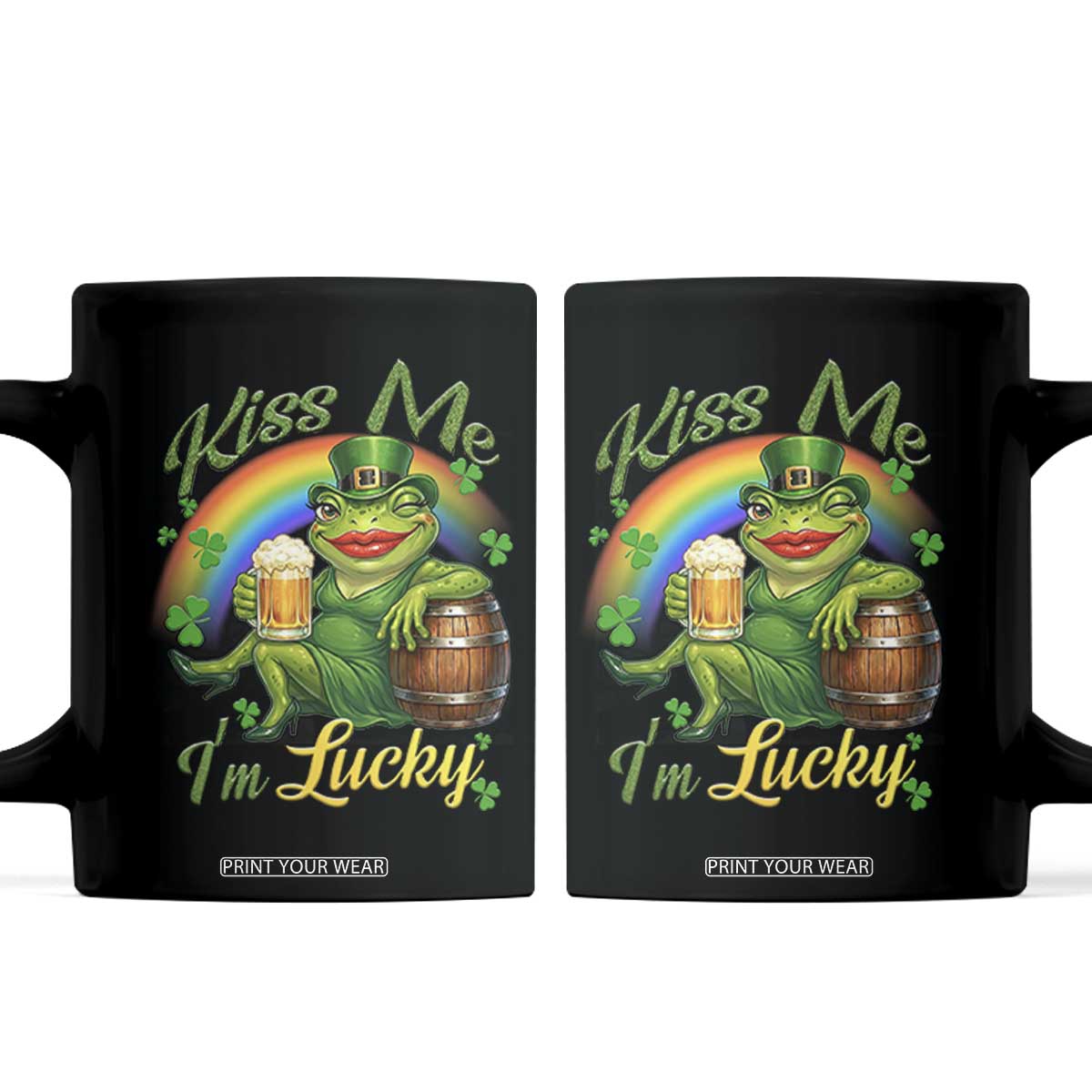 Funny Kiss Me I Am Lucky Coffee Mug St Patricks Day Frog TS12 Black Print Your Wear