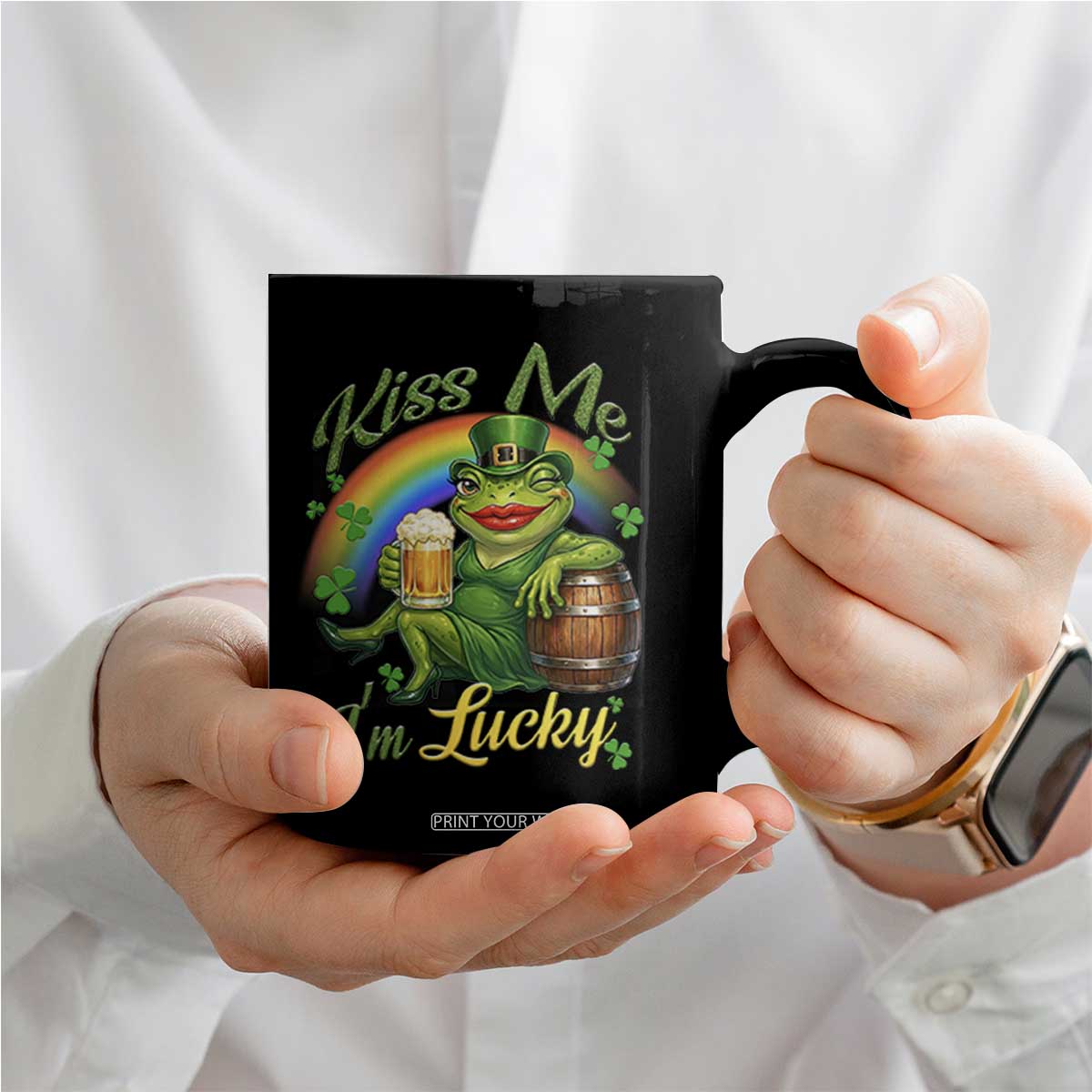 Funny Kiss Me I Am Lucky Coffee Mug St Patricks Day Frog TS12 Print Your Wear