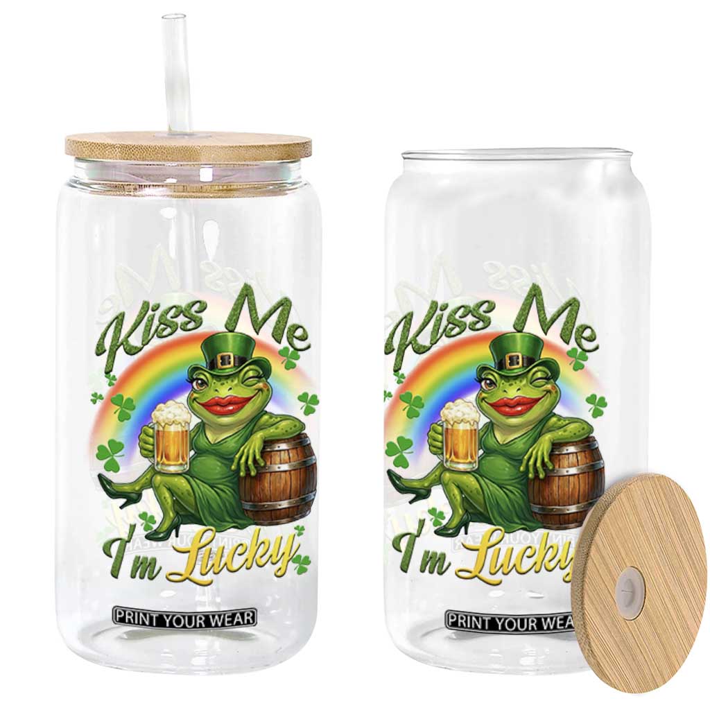 Funny Kiss Me I Am Lucky Glass Can St Patricks Day Frog TS12 Print Your Wear